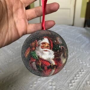 Vintage 1980s–1990s Sugar-Coated Old World Santa Foam Ball Ornament 3"